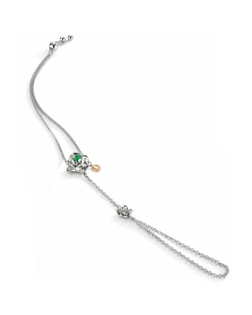 Unaloe Metallic Sterling Rose Hand Chain With Emerald – Contemporary Luxury Jewelry For
