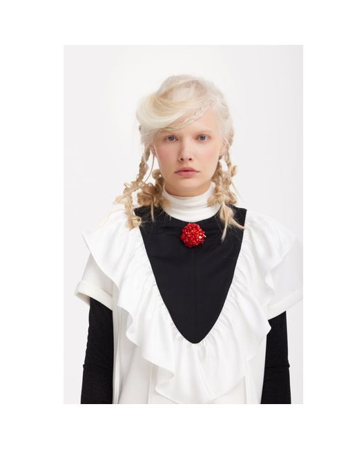 Julia Allert Blue Ruffled Bib Collar With Beaded Brooch –