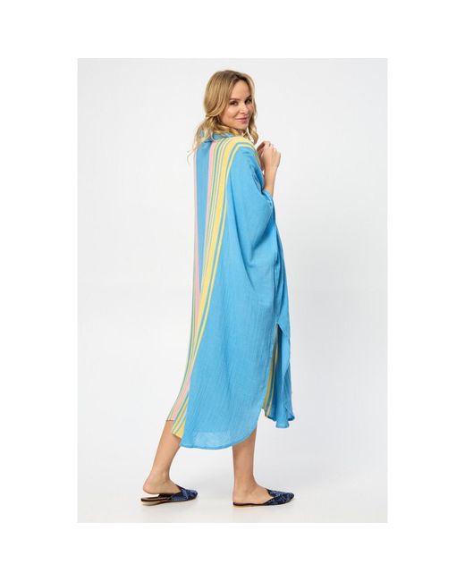 Saachi Blue Striped Collared Kaftan