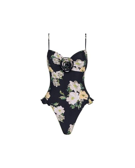 Montce Black Liz Floral Devin Rosa Ruffle One-Piece