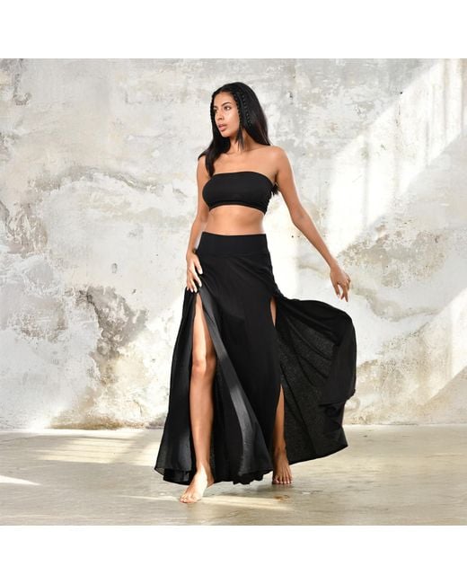 Zhenabia Black Zhe Skirt Boho High Slit Maxi Skirt