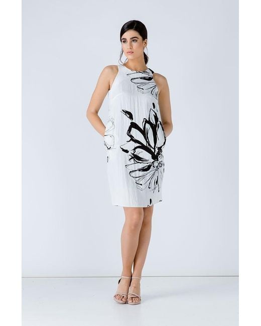 Conquista White Floral Print Sleeveless Sack Dress