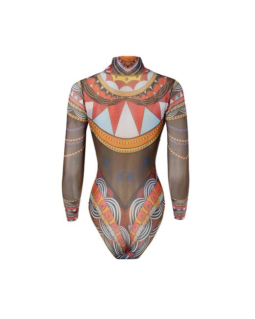 Rodasoleil Smart Swimwear Brown Tan-Through Mesh One-Piece Zipper Swimsuit With Sleeves Africa