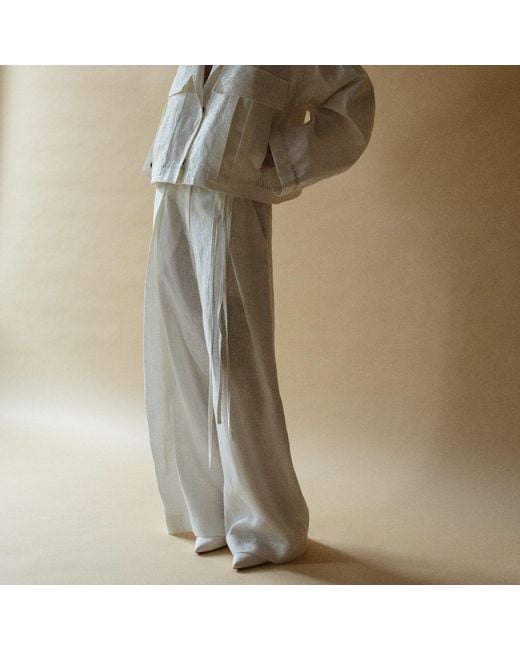 Una Berzina Gray Linen Wide-Leg Trousers