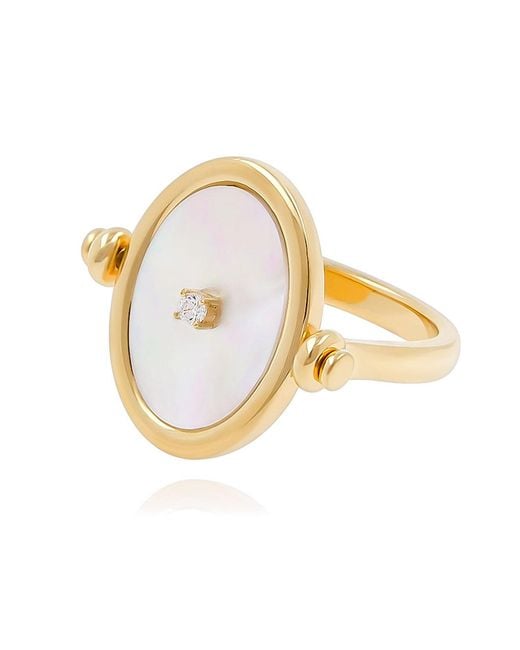Cote Cache Metallic Mother Of Pearl Flip Mirror Ring