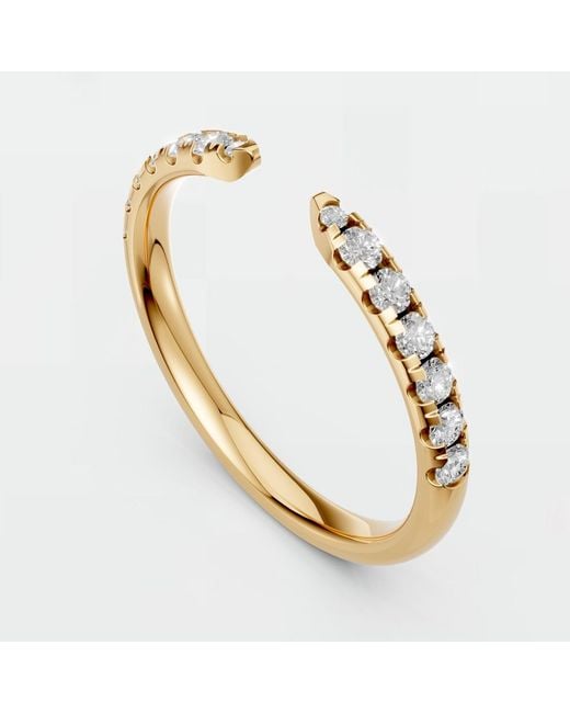 Aya Fine Jewelry Metallic Open Cuff Lab Diamond Pave Minimalist Stacking Ring