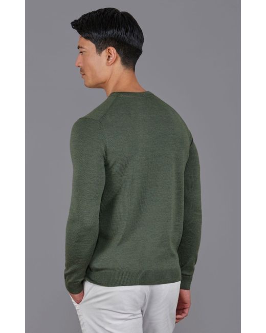 Paul James Knitwear Green Extra Fine Merino Wool Callington Crew Neck Jumper for men
