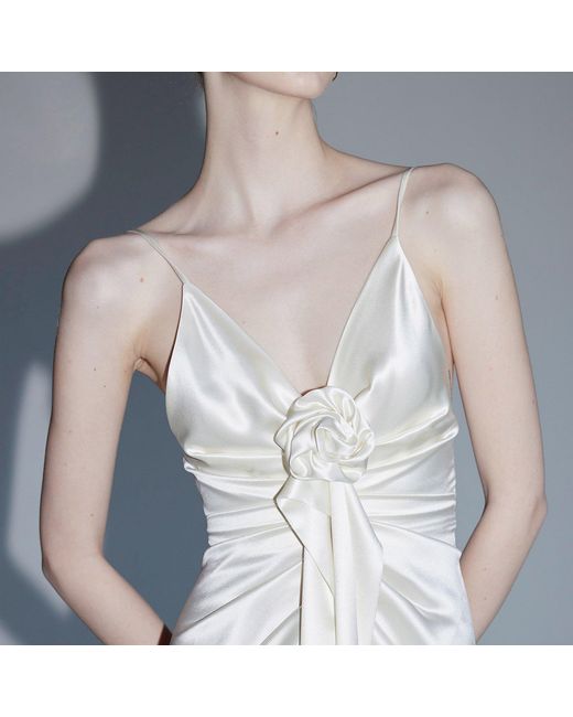 Belsize25 White Rosa Series – Acetate Draped Dress With Handmade Rose Detail