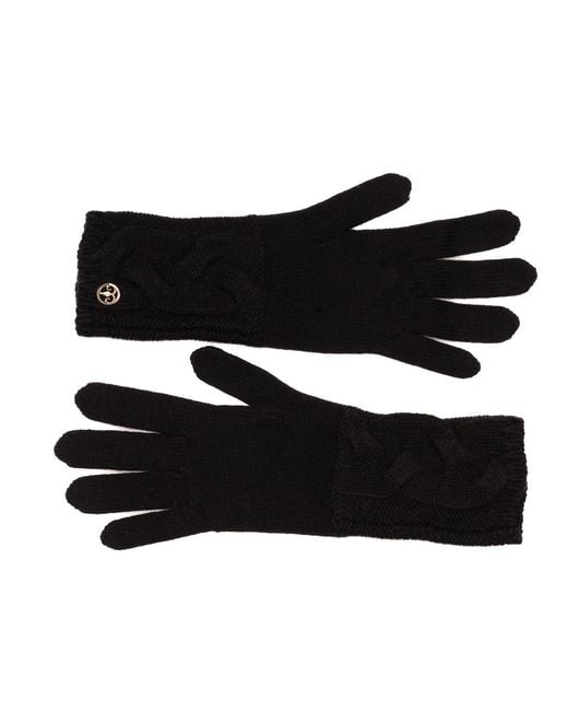 Bel Cashmere Black Cable Knitted Cashmere Gloves