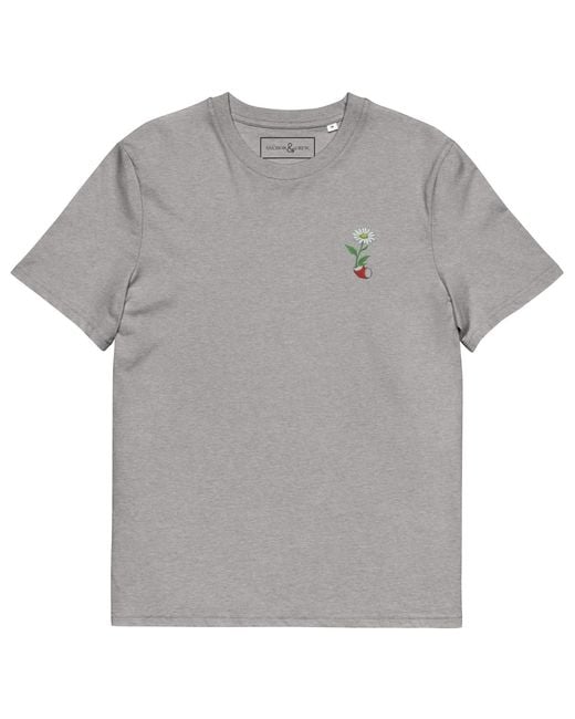 Anchor and Crew Gray Heather Daisy Garden Dystopia Organic Cotton Embroidered T-Shirt for men