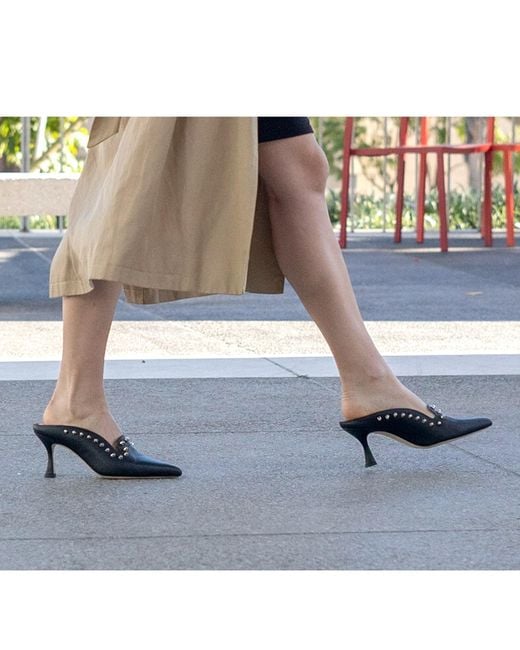 Beautiisoles by Robyn Shreiber Made in Italy Blue Georgia Leather Studded Comfortable Classsy Mule For Valentine Evening & Day Wear