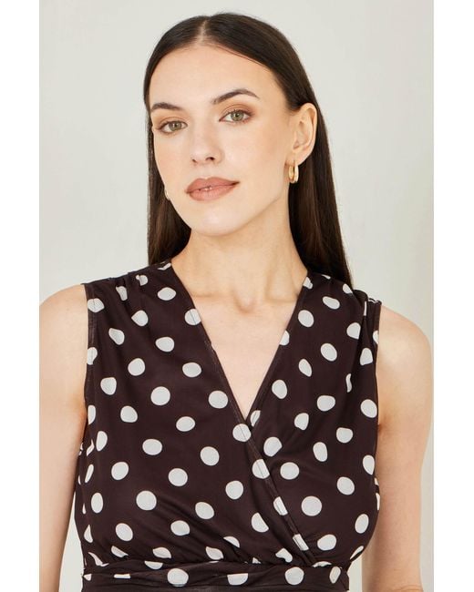 Yumi' Black Polka Dot Mesh Wrap Skater Dress With Pockets