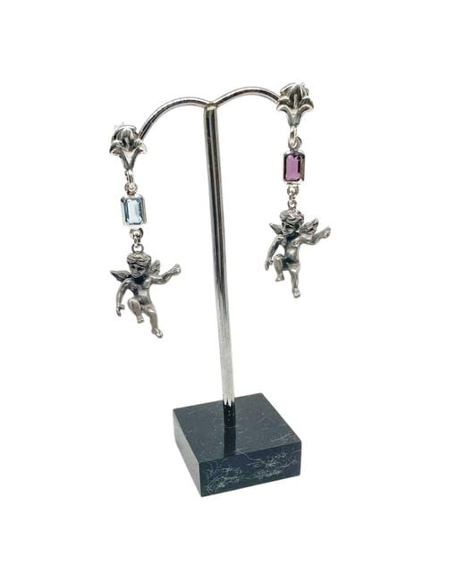 Tg-Jewellery by Tamara Gervasio Metallic One Of A Kind Ancient Cherub Earrings Sterling With Amethyst & Aquamarine