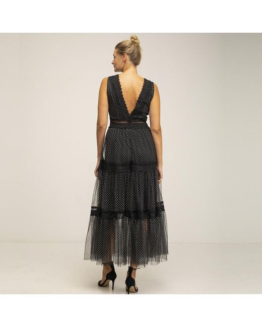 Tantra Spain Sl Black Long Plumeti Dress With V-Neck And Lace Details