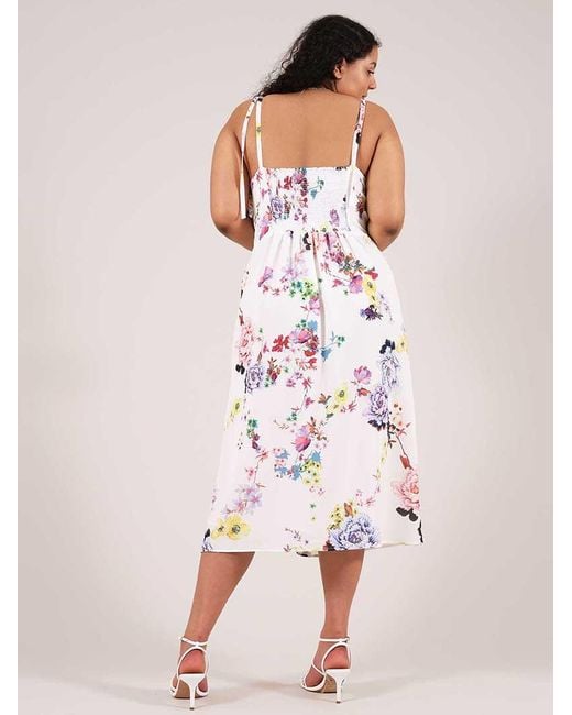 blonde gone rogue White Flower Power Midi Dress With Slit, Upcycled Viscose