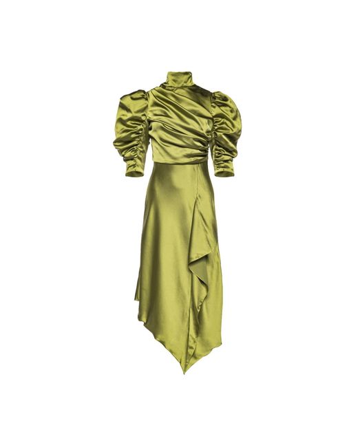 Vasiliki Atelier Green Flavia Satin Draped Dress Midi Pistachio Cut-out Back