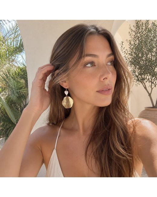 Rare Matters Jewelry Metallic Hammered Brass Disc & Freshwater Pearl Heart Statement Earrings