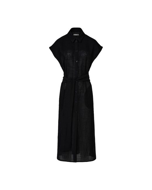 The Summer Edit Black Tatum Luxe Linen Shirt Dress