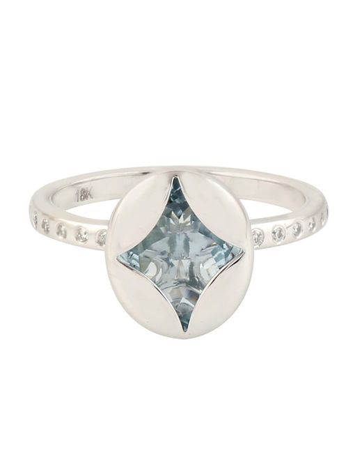 Artisan Multicolor 18k White Gold With Aquamarine Flush Setting Diamond Designer Ring Handmade Jewelry