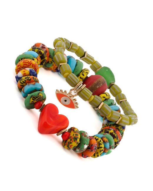 Ebru Jewelry Green Bohemian Style Heart & Evil Eye Happy Bracelet Set