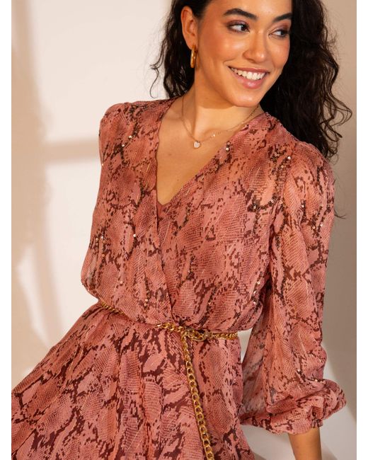 Rose & Nancy Red Mali Pretty Snake Print Maxi Dress