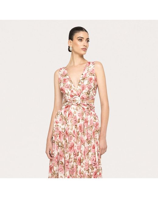 Nissa Pink Open-Back Chiffon Maxi Dress