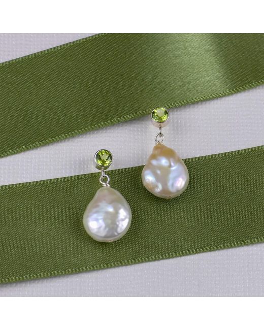 Jollz Jewellery Multicolor Sterling Peridot And Baroque Pearl Earrings