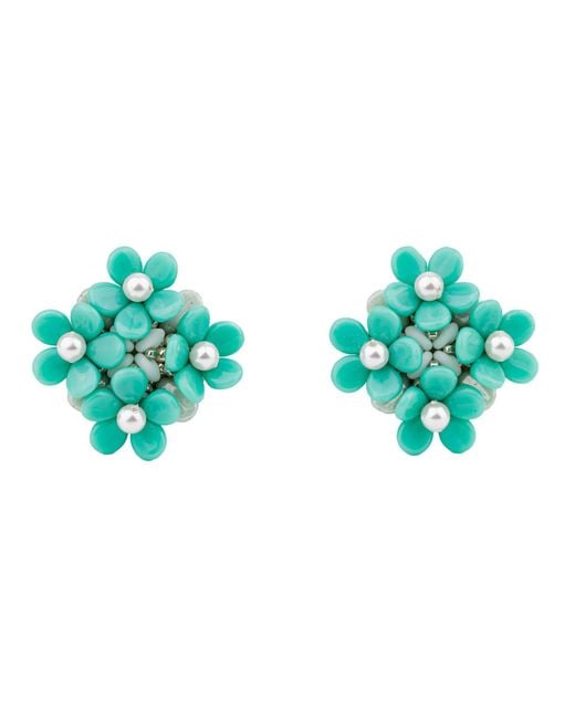 Oana Savu Green Glass Beads Sterling Studs Flower Earrings