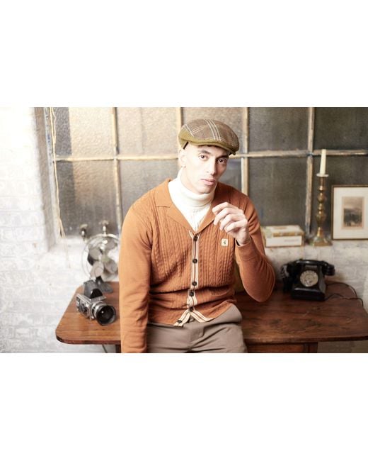 Dasmarca Hats Brown Luis Tweed Checks Italian Flat Cap for men