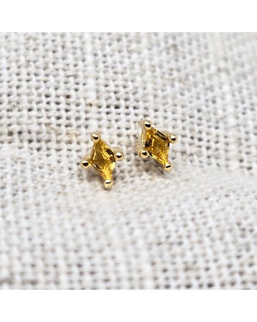 Harfi Metallic Tiny Citrine Stud November Birthstone Diamond Shaped Earrings