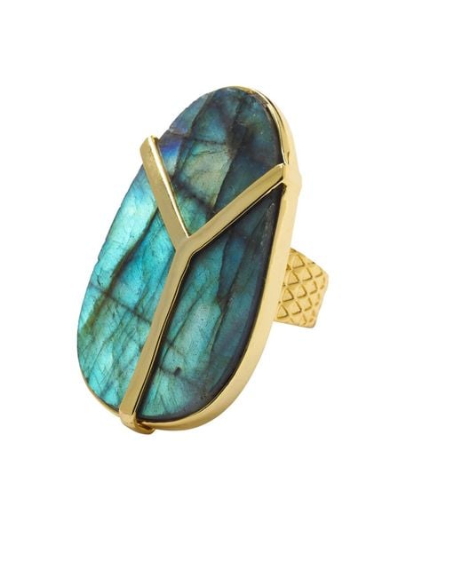 YAA YAA LONDON Multicolor Yaa Yaa Labradorite Gemstone Gold Statement Ring