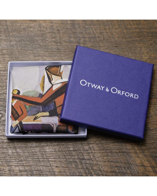 Otway & Orford Blue 'The Rugby Football Match' Silk Pocket Square. Full-Size for men