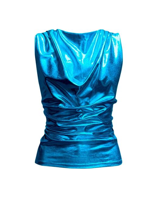 Imaatu Blue Onu Glam Metallic Shine Sculpting Elastic Faux Leather Waterfall Top