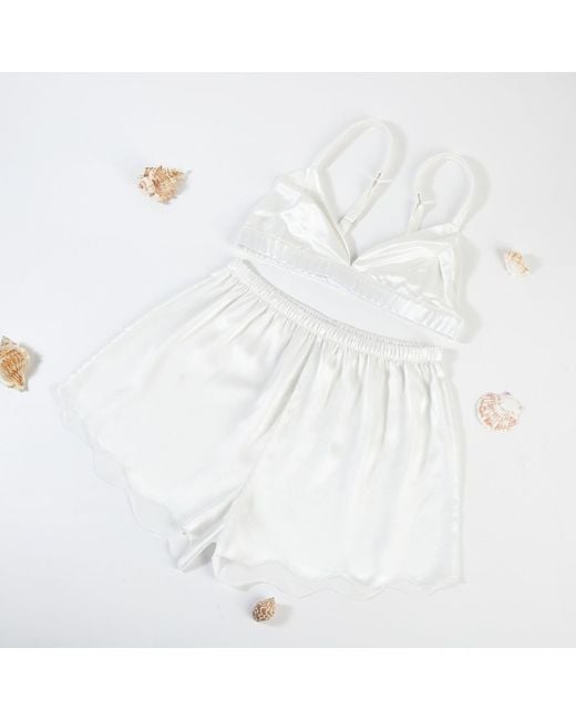 Soft Strokes Silk White Pure Silk Pearl Scallop Edged Shorts