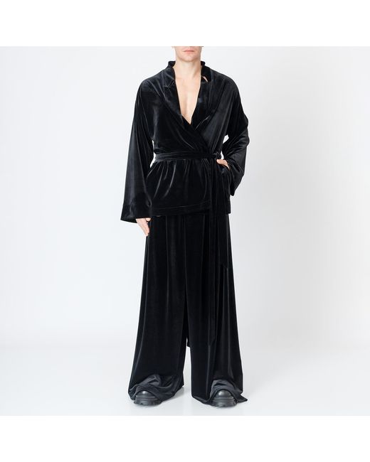 LIA ARAM Black Velvet Belted Wrap Blazer