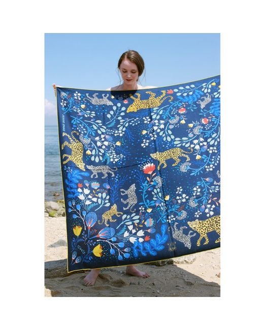 Jessie Zhao New York Blue Double Sided Wool Silk Shawl Of Amazon Rainforest Journey
