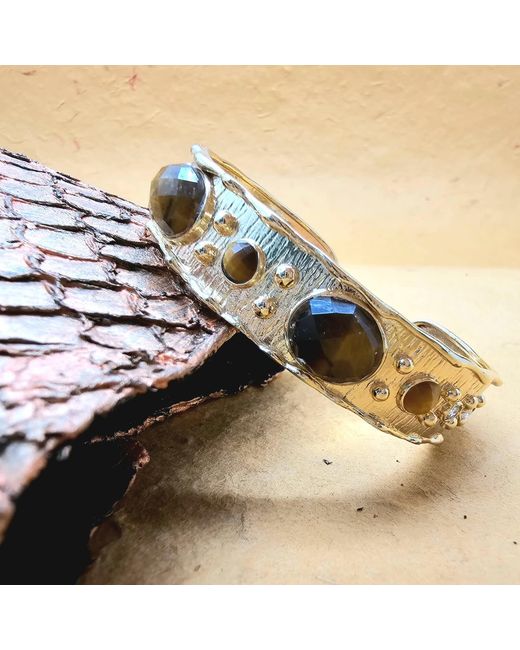Farra Metallic Tiger-Eye Stone Setting Bangle
