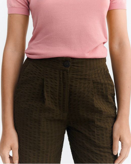 Thinking Mu Brown Wide Leg Seersucker Pants Manolita