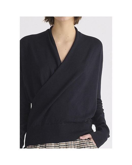 Paisie Blue Long Sleeve Knitted Wrap Top