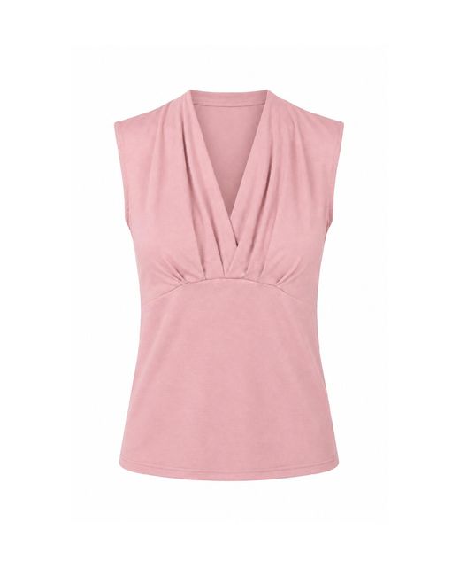 Conquista Pink Gathered Deep V-Neck Sleeveless Top