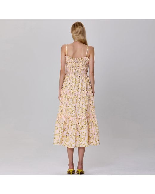 Smart and Joy Natural Neutrals Tiered Panels Printed Bustier Cocktail Dress