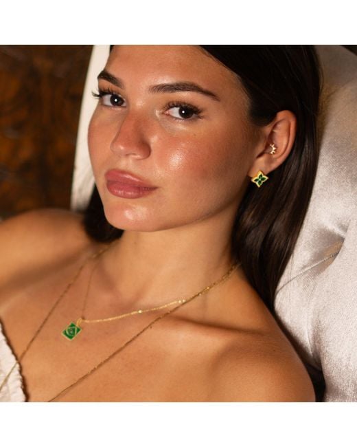 Ebru Jewelry Blue Emerald Clover Bloom Stud Earrings
