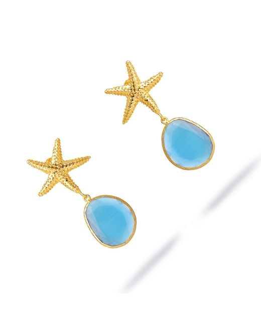 Ebru Jewelry Blue Ocean Star Cat Eye Earrings