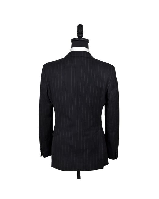 DAVID WEJ Black Aldo Double Breasted Chalk Stripe Suit for men