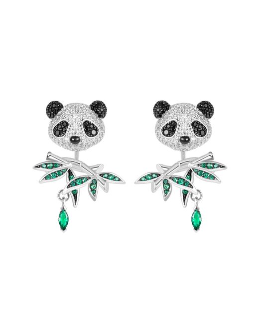 Arte Madrid Green Puffy Panda Convertible Stud Earrings With Drop Charms