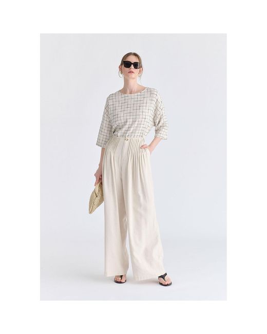 Paisie White Neutrals Front Pleats Detail Wide Leg Trousers