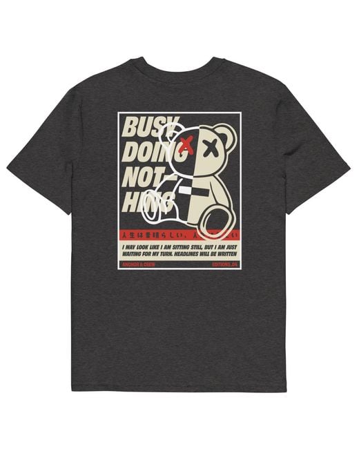 Anchor and Crew Black Heather Four Busy Doing Nothing Editions Organic Cotton T-Shirt