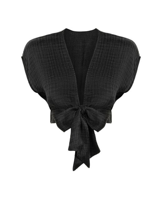 Lilamie Black Bruges Sleeveless Resort Crop Top