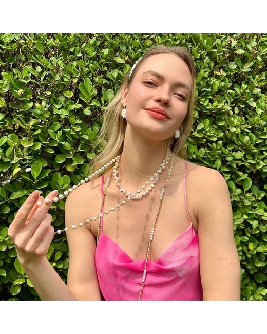 Farra Metallic Flower Petal Shaped Freshwater Pearls Necklace
