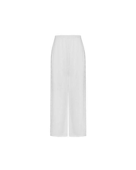 Avenue 8 White Embellished Silk Pants With Carved Side Detailing